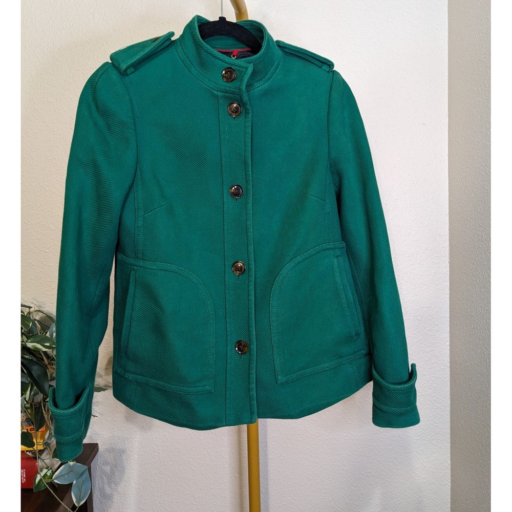 Banana Republic Green Cotton Twill Military Cropped Peacoat Jacket Epaulettes XS
